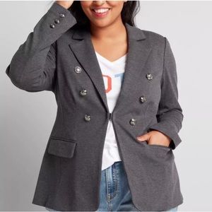 Lane Bryant Double Breasted Ponte Gray Blazer SZ 28 The Bryant Blazer